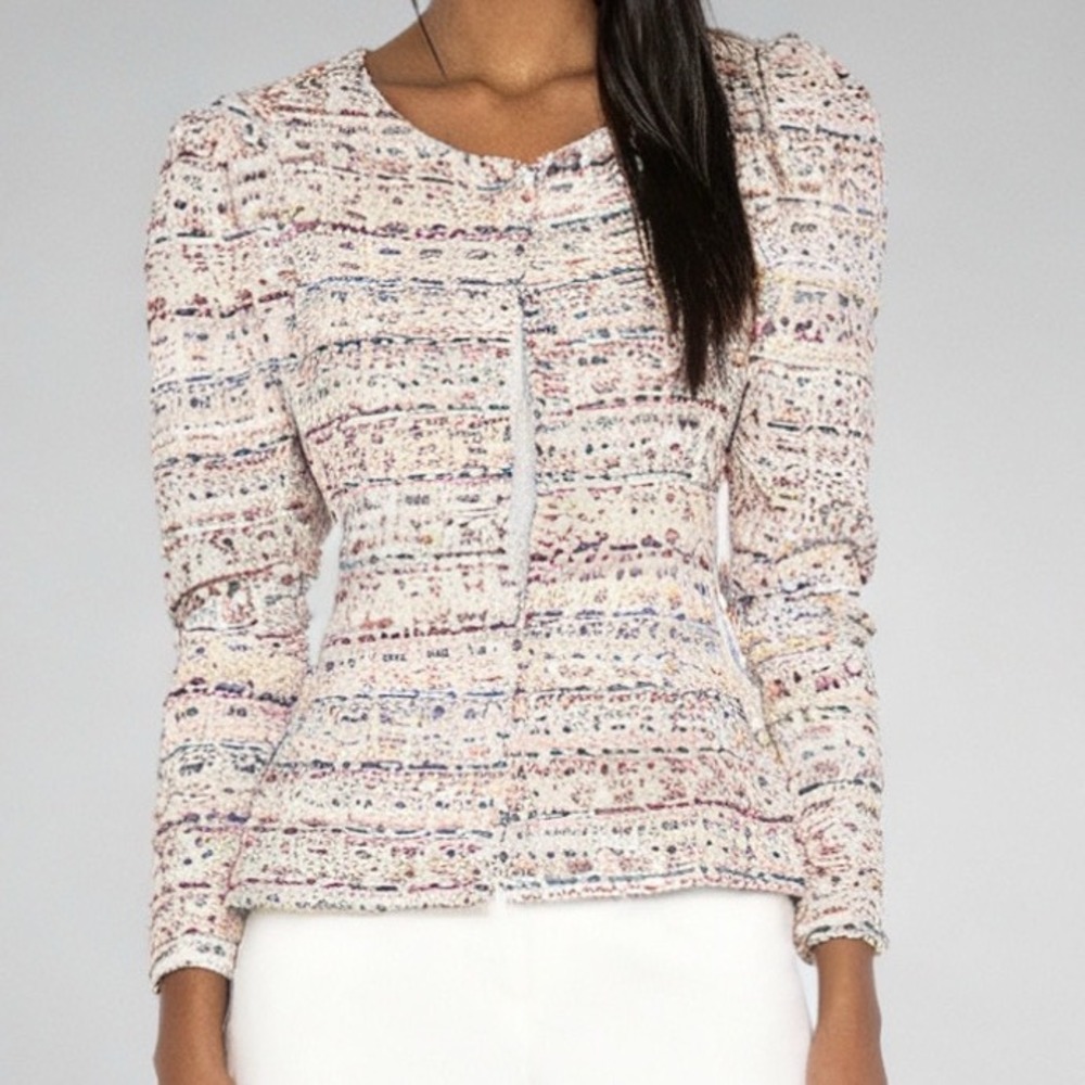 Song of Style Elma Tweed Rainbow Puff Sleeve Blazer Jacket Preppy‎ Career Small